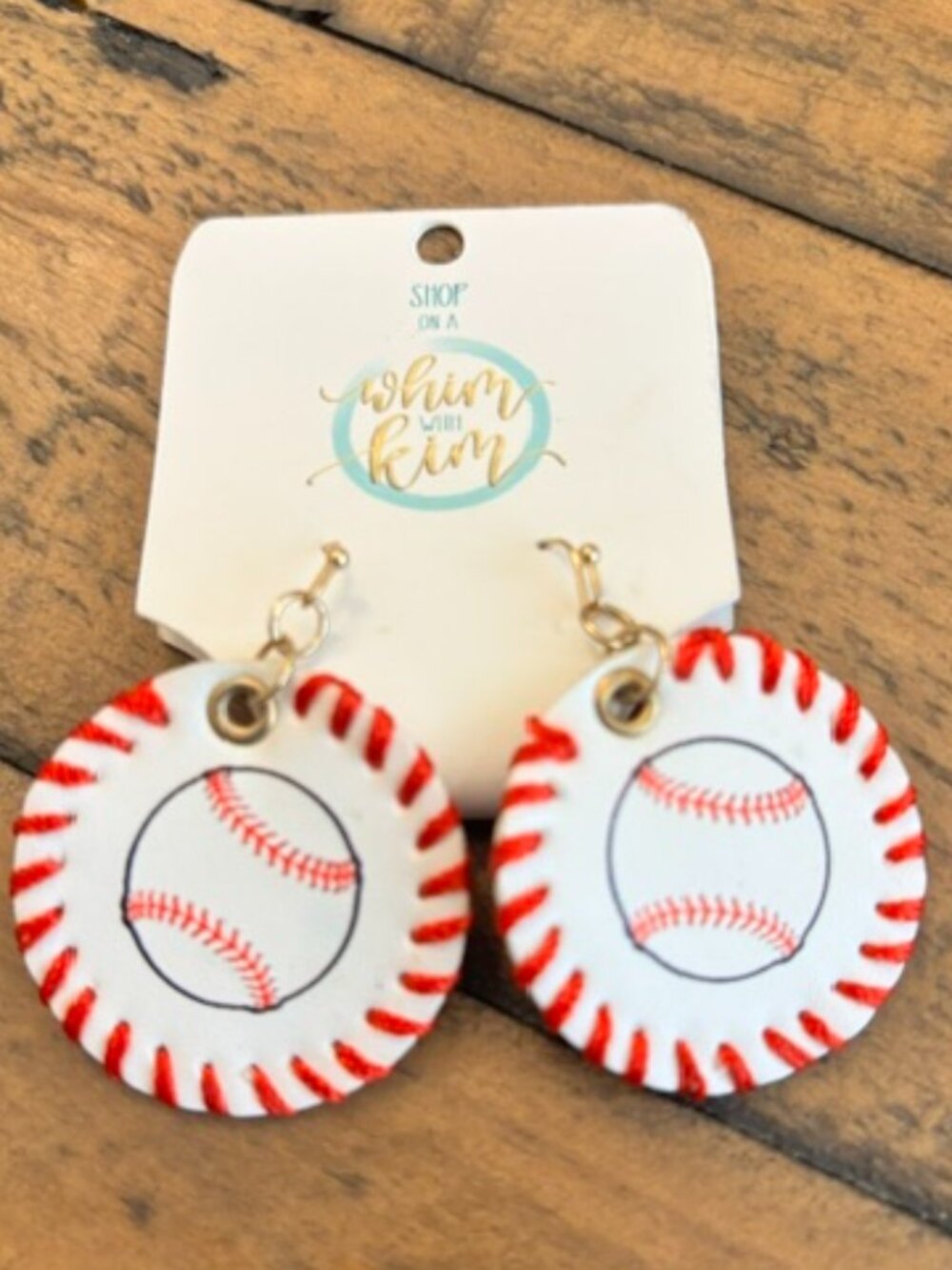 Baseball Leather Earrings Red Stitch Round Dangle Game Day Sports